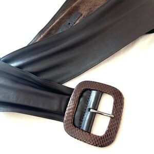 WCM Wide Brown Leather Belt with Brown Textured Buckle